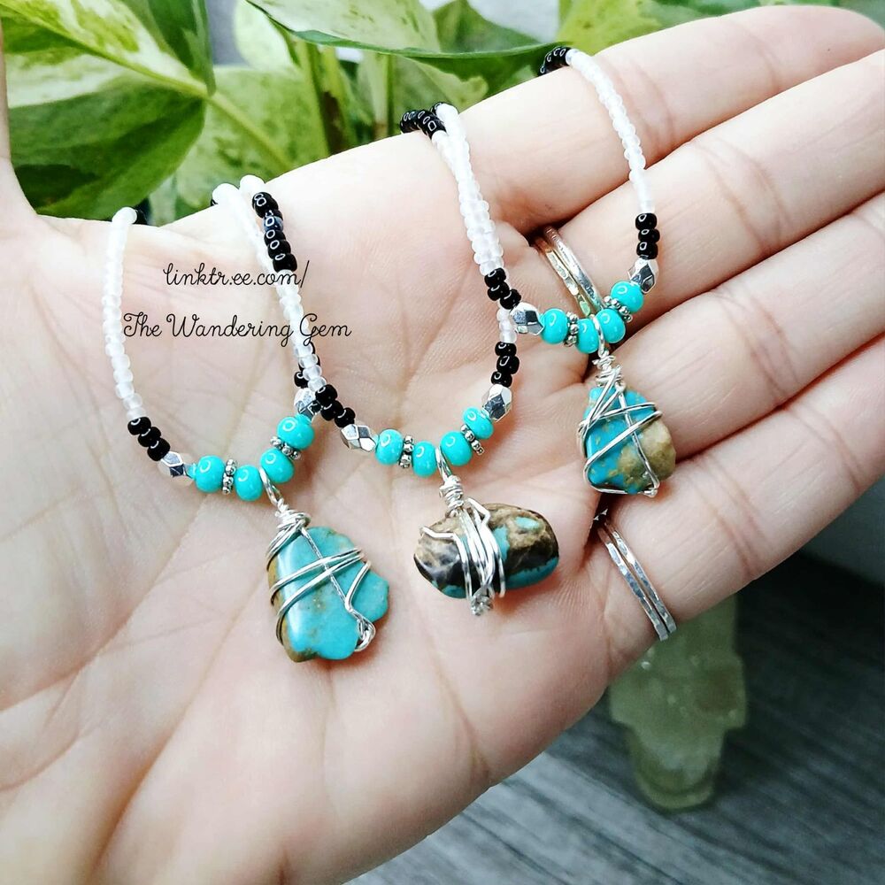 Dainty Turquoise Beaded Choker Necklace, Boho Minimalist Jewelry, 13" - Picture 3 of 7